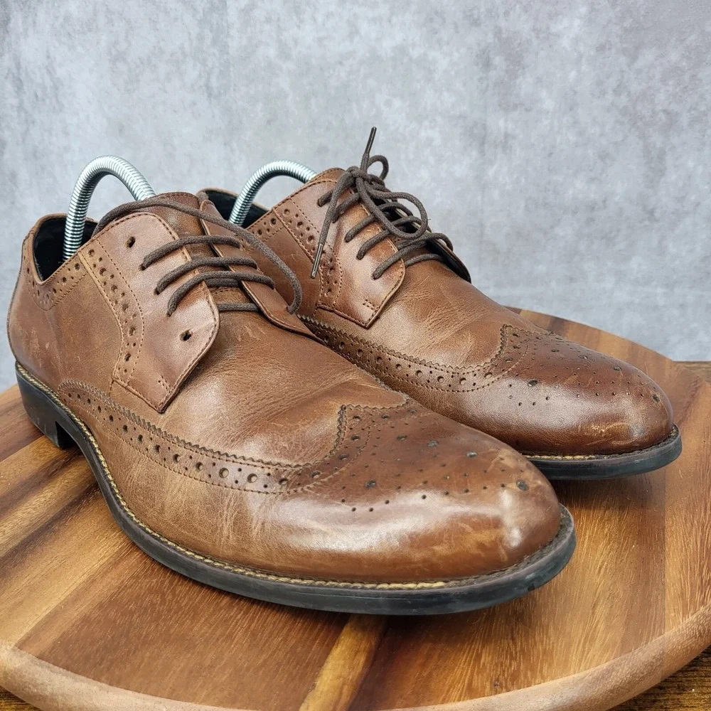 Stacy Adams Oxford‎ Shoes Mens 10.5 Brown Leather  Wingtip Brogue Dress Shoes